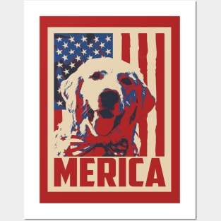 Golden Retriever Merica 4th Of July Posters and Art